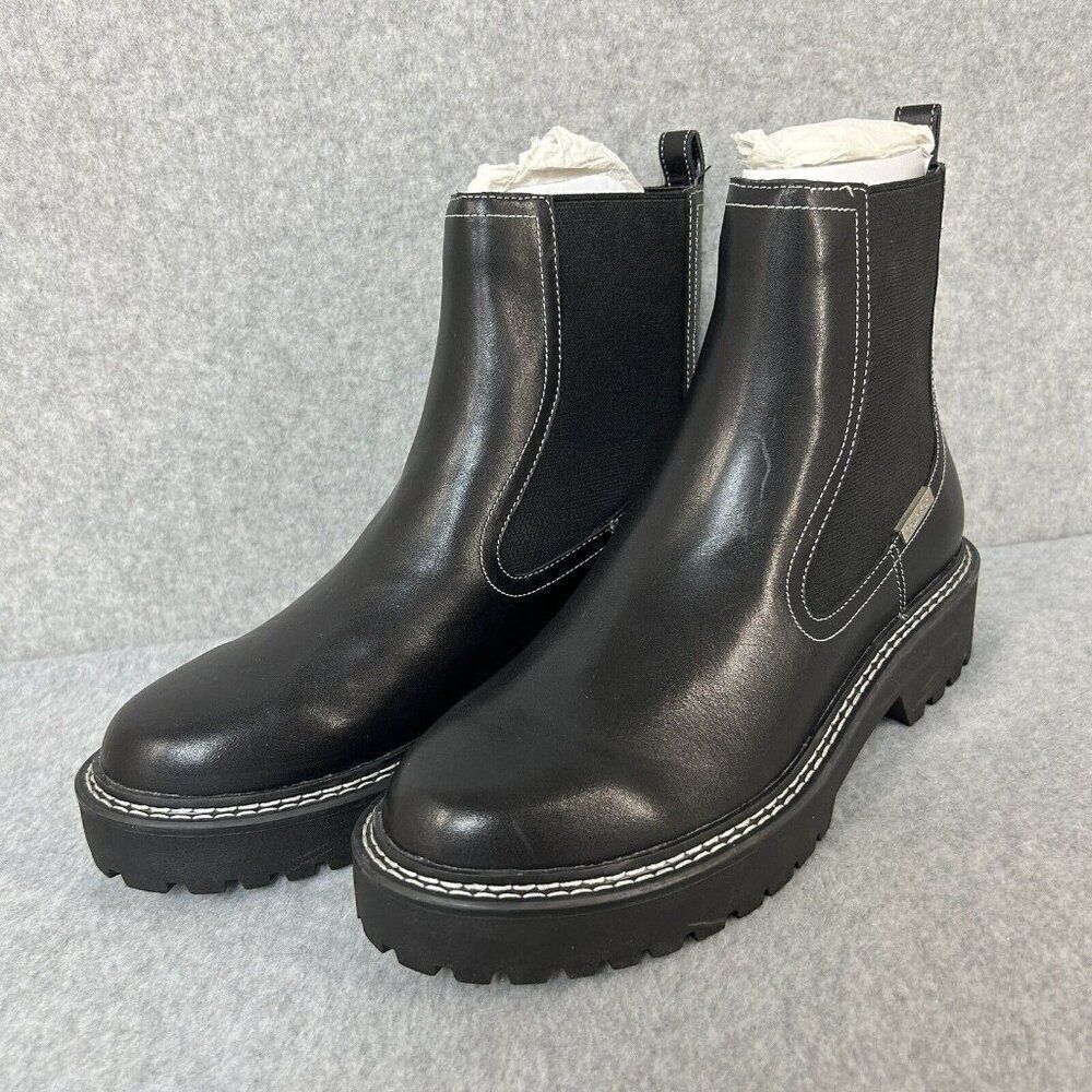 Calvin Klein Womens Size‎ 9 Black Boots Shari Lug Chelsea Leather Combat Chunky